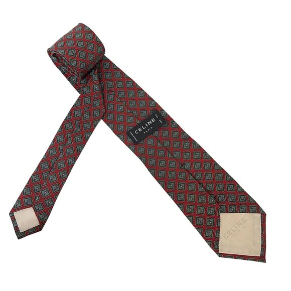 CELINE - Red Dark Gray Beige Men's Tie 93-081325 - Picture 2 of 3